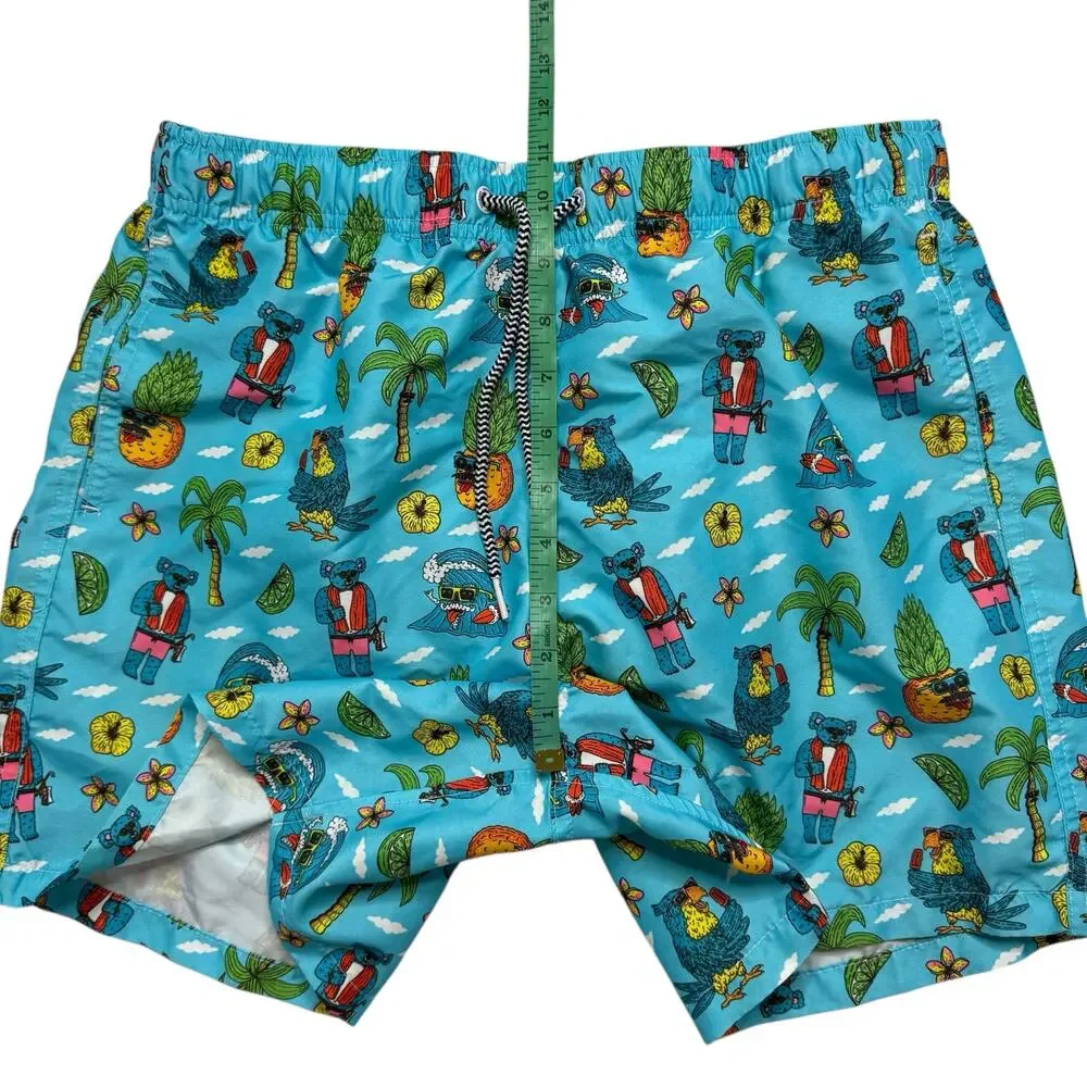 MULGA X BOARDIES Koala Beach Mens Shorties Swim Shorts Sz Medium Blue Tropical